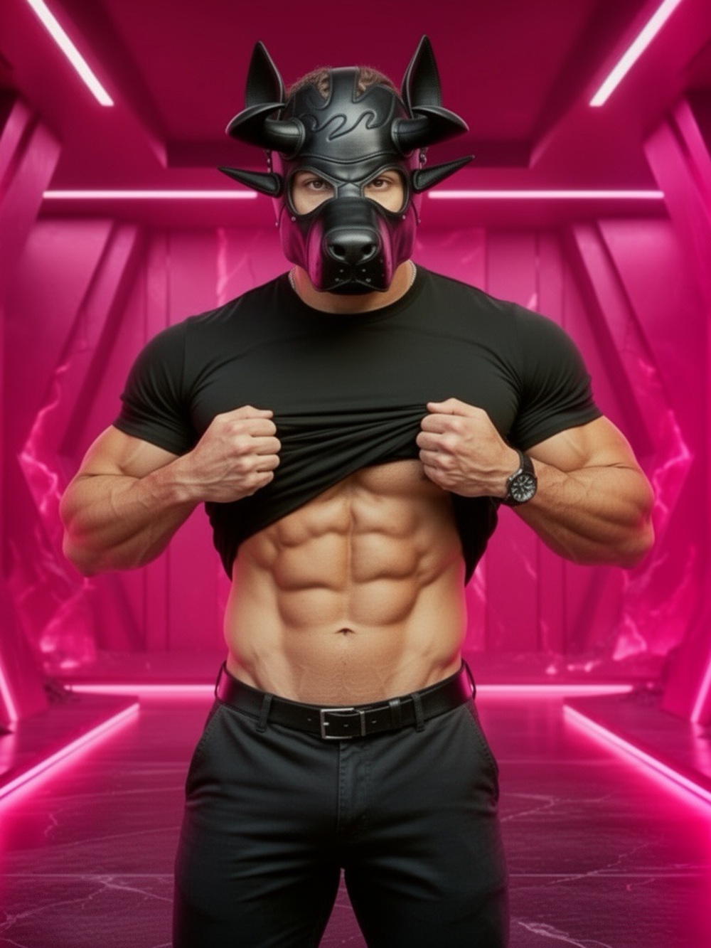 Black Leather Pup Mask with Accents